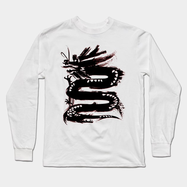 Dragon Black Long Sleeve T-Shirt by Karabin